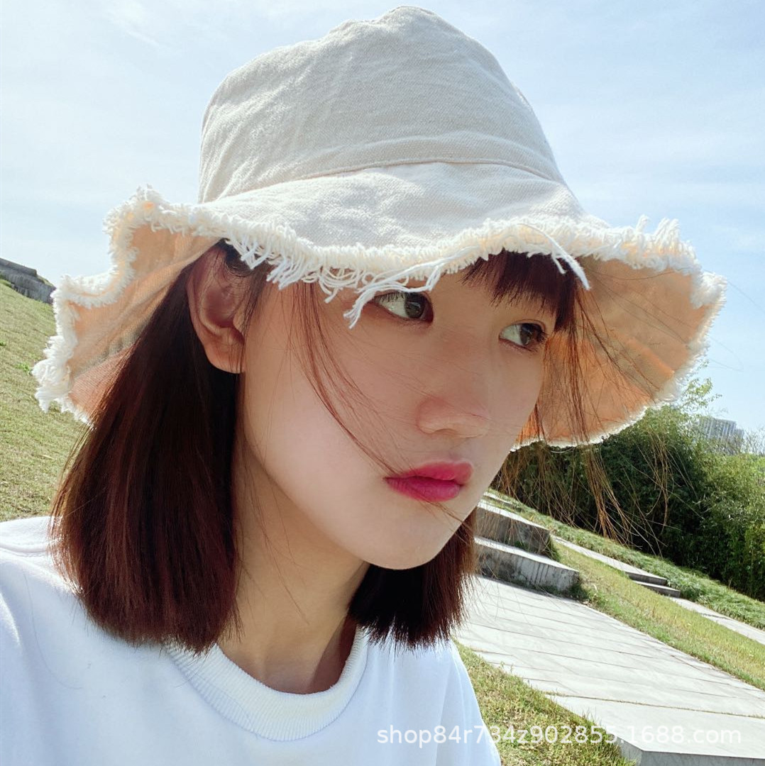 한국식 거친 어부 모자 넥타이 염색 여성 봄과 여름 새로운 예술 패션 올 매치 자외선 차양 모자 조수