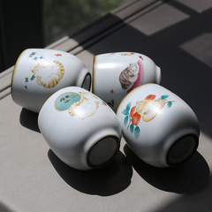 A single Porcelain Teacup for Brewing Tea, Ru Kiln Tea Cup, Gongfu Tea Cup, Ru Porcelain Handheld Cup, Individual Host Cup
