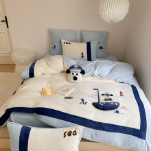 卡通加厚华夫格牛奶绒四件套儿童男孩珊瑚绒被套冬季床单床上用品