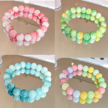 马卡龙水染瓷珠手串男女情侣爆款10mm圆珠玉碎鎏金手链批发货源