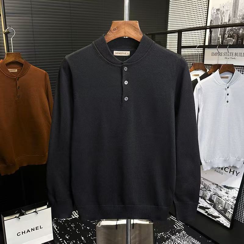 Explosiones transfronterizas polo de punto nuevo hombre cuello redondo de manga larga estilo relajado hookah hombre camisa de punto con solapa