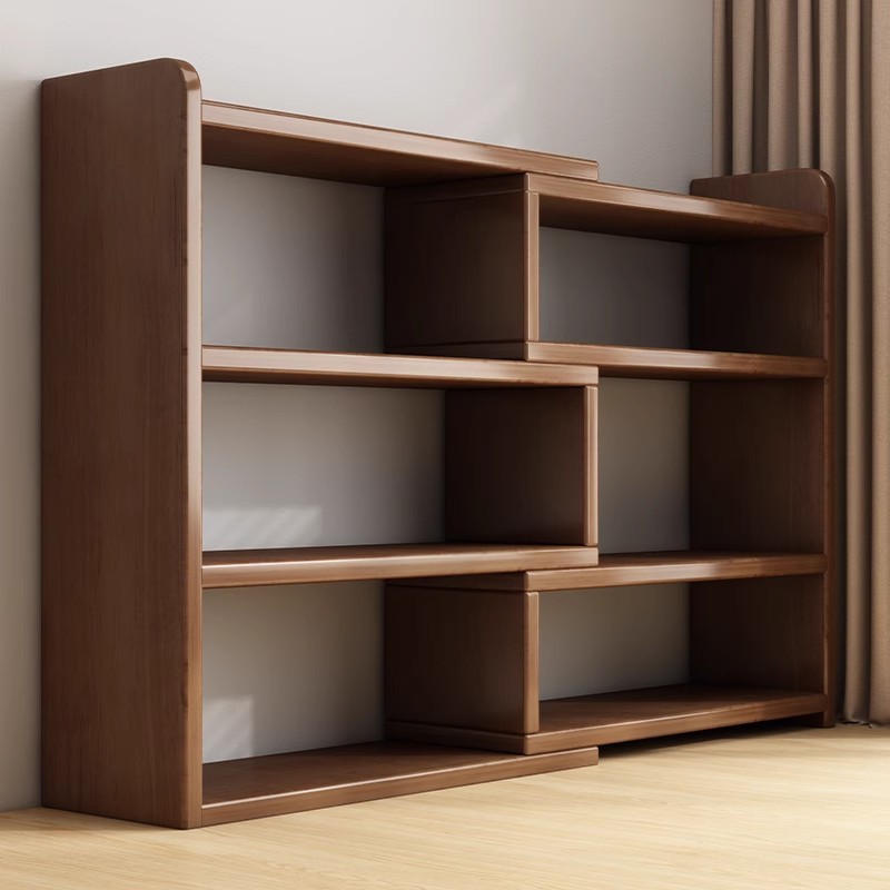 Solid Wood Combination Bookshelf, Floor-Standing Storage Rack, Children's Low Bookcase, Integrated Wall-Mounted Storage, Living Room Storage Cabinet, Grid Cabinet
