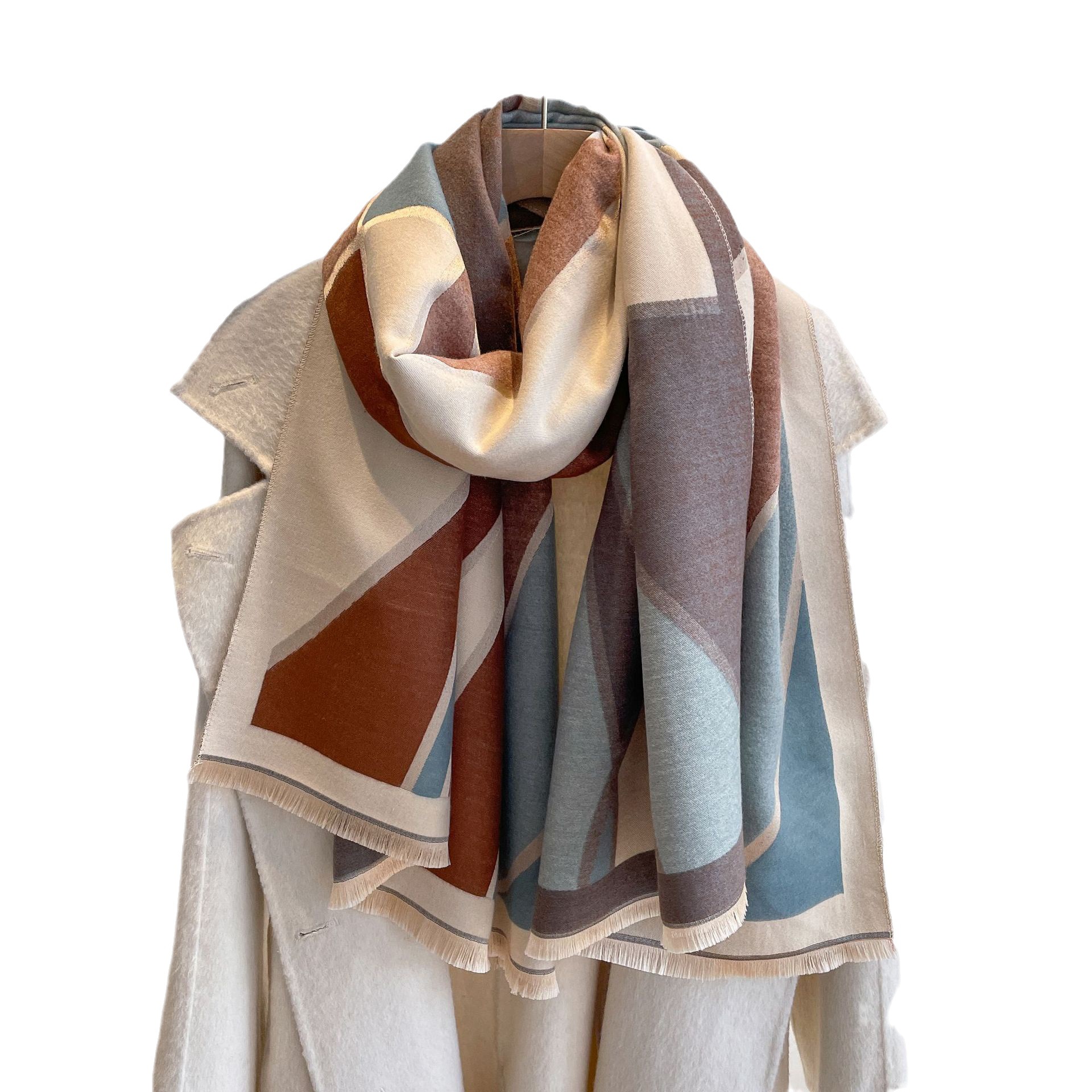 Estilo coreano color geométrico a juego de doble cara gruesa cálida bufanda mujer Otoño e Invierno Nueva bufanda de Cachemira aire acondicionado chal de doble uso