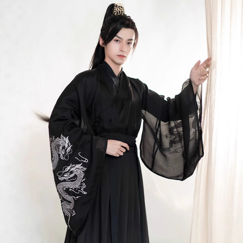Original Black Stylish Ancient Costume Hanfu for Men, Summer 2026 New Model, Unisex Couple Style, Ancient Costume for Warriors and Scholars, Handsome