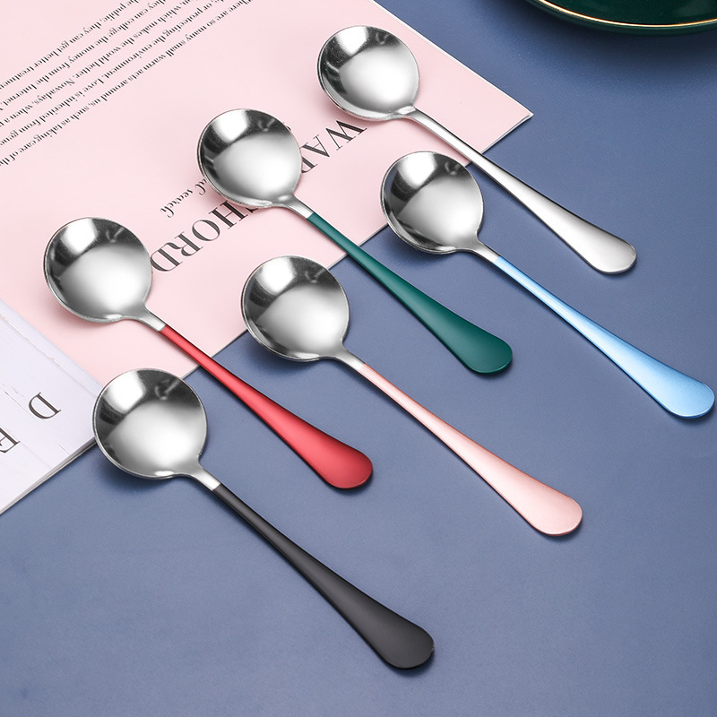Coffee Scoop Titanium Plated Stainless Steel Round Head Spoon_voghion.com