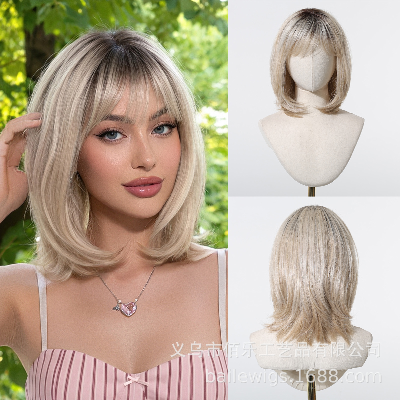 Peruca híbrida gris plateada gradiente nivel de onda de aire mecanismo de franja red interna puede ser modelado punto de suministro directo wigs