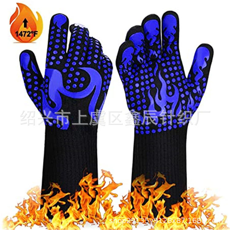 Bbq500 grados aramida resistente a altas temperaturas guantes ignífugos horno microondas aislamiento térmico hornear silicona barbacoa guantes