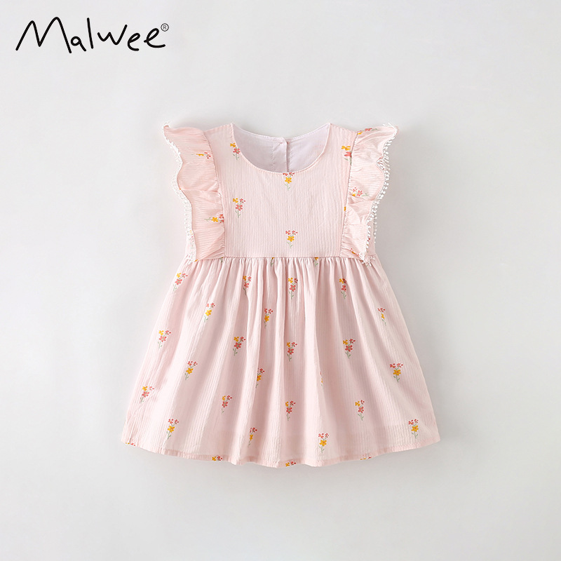 Malwee niñas vestido de princesa de verano nuevo estilo europeo y americano para niños pequeños vestidos de niños de cuello redondo