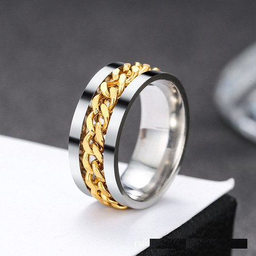 Stainless steel chain ring for men, rotatable finger ring, personalized, bold, trendy, niche titanium steel jewelry, does not fade.