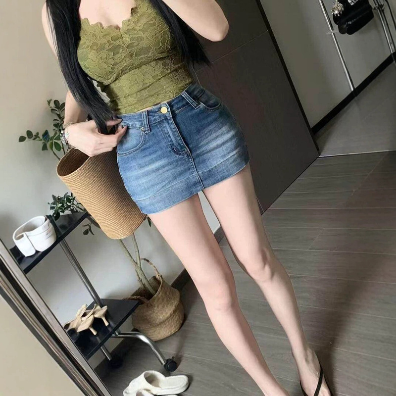 2026 Hip-Enhancing Denim Short Skirt, Retro Blue, Low-Waisted, Summer Style for Women, Stretchy A-Line Bodycon Skirt, American Retro Blue