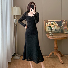 法式高级感性感白色蕾丝连衣裙女秋冬内搭高端名媛包臀修身长裙子