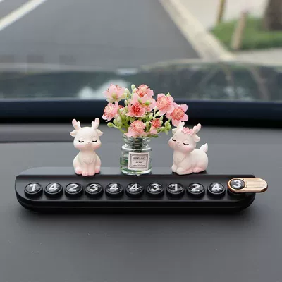 flower car digital phone moving | Nömrəli dayanma kartı - sat-on-deer-sleeping-deer-pink-peach-blossom-bottle-black-aromatherapy-license-plate