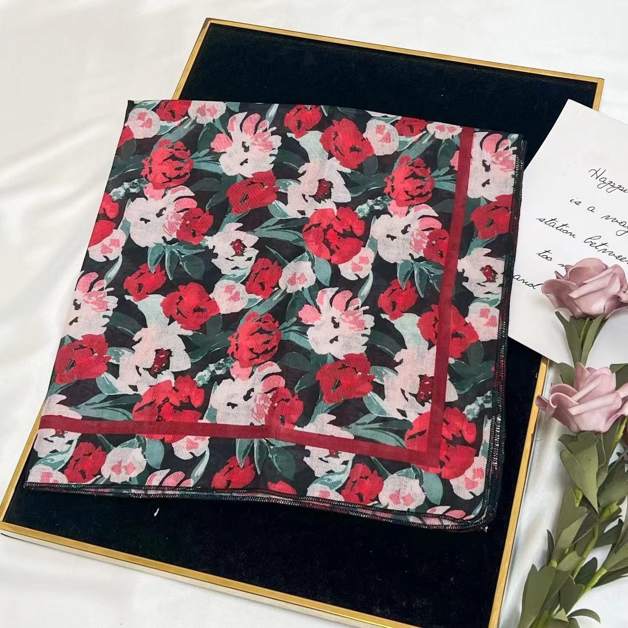 60g Weight Kerchief Classification Daily Occasion cotton and linen Material Flower Pattern Summer Season Women's Gender IG Style Style Women's IG Style Flower Cotton And Linen Kerchief 45