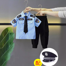 儿童纯棉警察服套装小孩交警制服警服宝宝帽子演出服装男童警官服
