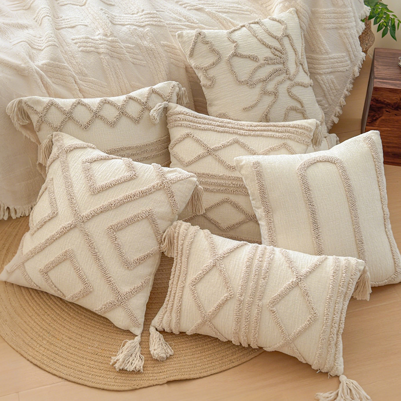 Bohemia retro almohada blanca marroquí sala de estar sofá almohada funda de cama de lujo ligero francés almohada