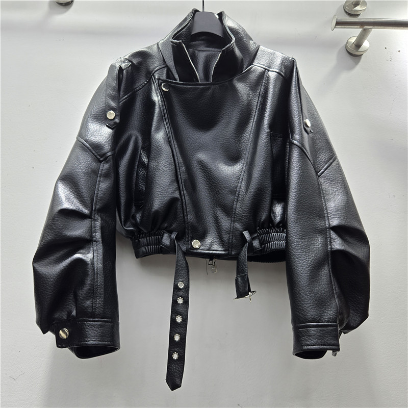Moda coreana temperamento casual universal con solapa PU chaqueta de cuero de invierno de alta calidad chaqueta de locomotora de viento fresco chaqueta de algodón corto image 3