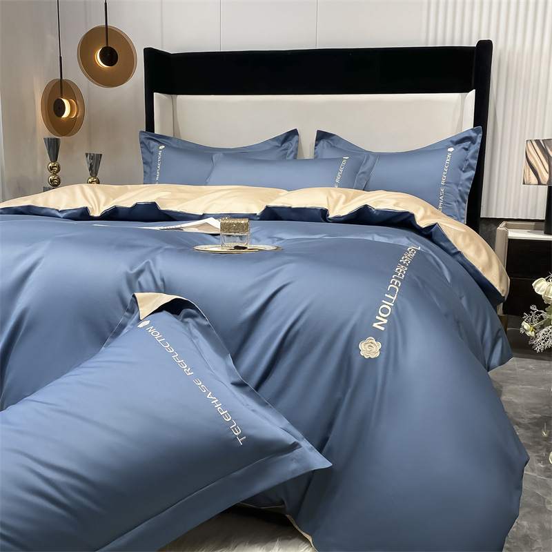 Verano de lujo ligero, ropa de cama de alta calidad, juego de cuatro piezas, algodón puro, bordado de algodón, ropa de cama para niños, funda de edredón, juego de tres piezas