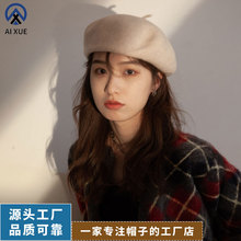 韩国复古秋冬大头围贝雷帽显瘦有内衬澳洲羊毛纯色百搭蘑菇画家帽