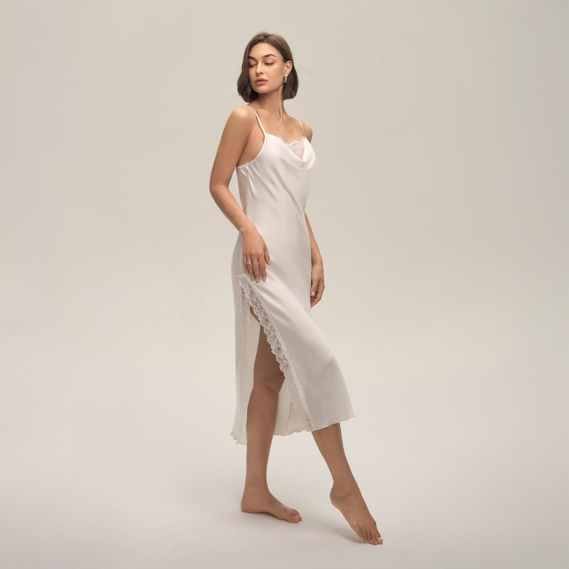 Verano cuello swing satén chiffon encaje sexy de color sólido esling vestido larga ropa para el hogar pijamas mujeres verano SQ3910