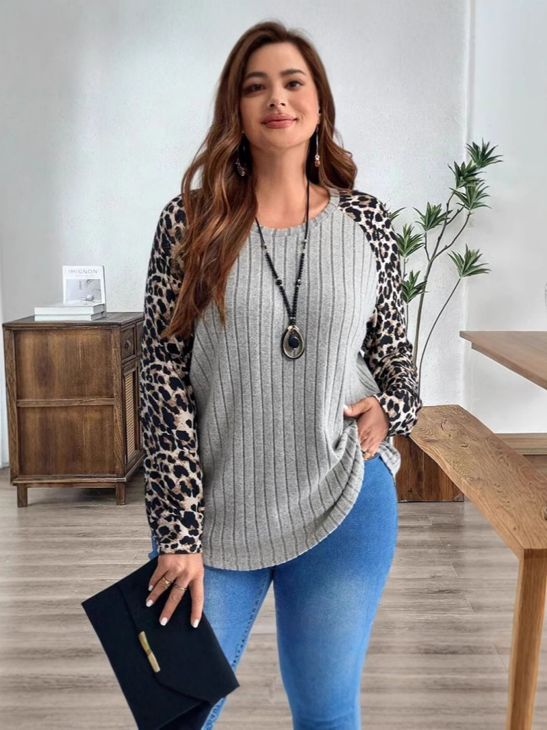 2024 otoño y invierno nuevo estilo de ropa de mujer europea y americana estación independiente Amazon venta caliente estampado leopardo clásico empalme agujero chaqueta de manga larga image 3
