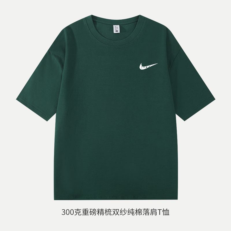 Heavyweight Pure Cotton T-Shirt for Men, Hong Kong Style, Loose Fit, Oversized Drop Shoulder, Combed Cotton Short-Sleeve T-Shirt, High-Quality Round Neck Summer Men's Wear