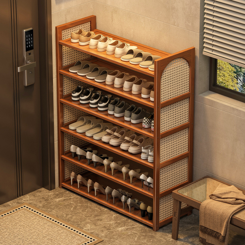 Estante de zapatos de tela de caña multicapa simple sala de estar doméstica de acabado económico de almacenamiento estante de almacenamiento ahorro de espacio gabinete de zapatos