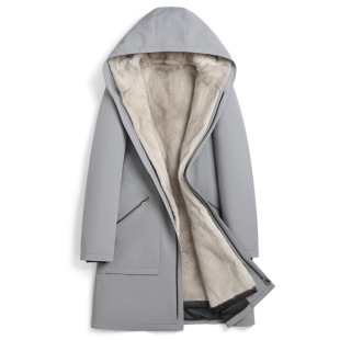 Winter Haining Mink Coat for Men, Full Mink Silver-Blue Mink Lining Parka with Hood, Fur Mink Velvet Sleeves, Thickened