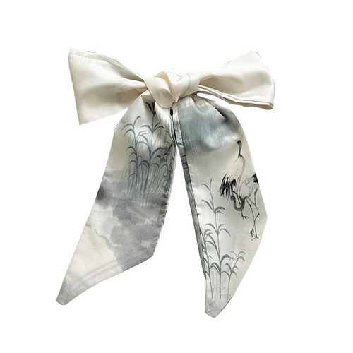New Chinese-style ink painting long and narrow small silk scarf for women, suitable for spring and summer, versatile hair tie, hair bun wrap, packaging decoration, ribbon hair accessory.