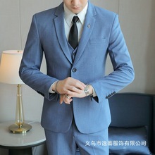 二扣西服套装男士三件套结婚礼服休闲正装商务修身英伦小西装批发