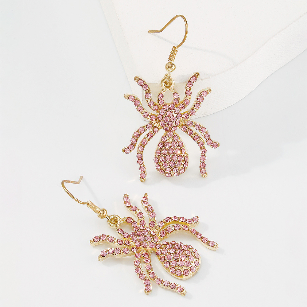 Fashion Pink Diamond Spider Halloween Spider Full Diamond Earrings