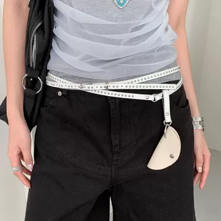 美式复古双层铆钉细款腰带腰包女重工高级感金属扣皮带配牛仔裤带