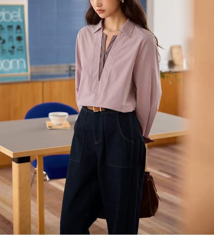 【新品】 solighter法式复古假两件衬衫女2025秋季拼接长袖上衣|undefined