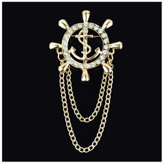 Navy Style High-End Exquisite Chain Tassel Ship's Wheel Brooch for Men and Women, Trendy Suit Badge Manufacturer Wholesale