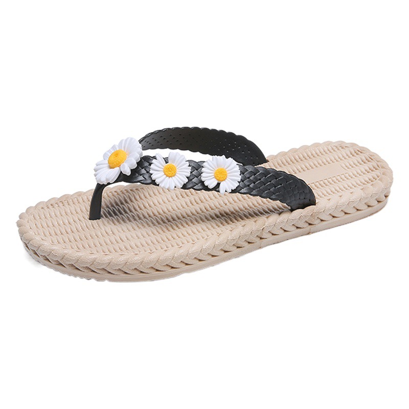 New Three Flowers Summer Flip-Flops Women's Outer Wear Korean-style Wear-resistant Women's Flat Sandals and Slippers for Beach
