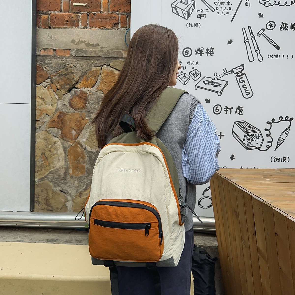 Color Matching Backpack Men's Large Capacity Casual Travel Backpack Junior High School High School College Student Bag Computer Bag Women