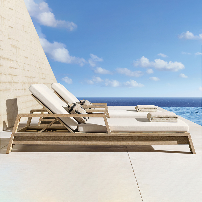 Silla de teca al aire libre patio terraza jardín resort silla de playa villa impermeable madera cama reclinada individual