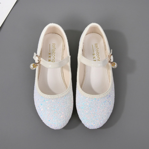 Children's Princess Shoes, Fashion Spring and Autumn Girls' Dance Host Fashion Show Gown Performance Single Shoes with Sequins Flat Shoes
