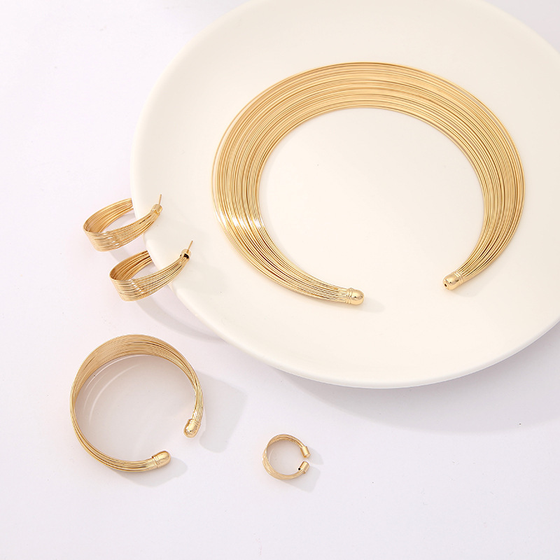 European and American Alloy Necklace Bracelet Earrings Ring Set Multi-Layer Steel Wire Nigeria Bridal Set Accessories Jewelry European and American Alloy Necklace Bracelet Earrings Ring Set Multi-Layer Steel Wire Nigeria Bridal Set Accessories Jewelry