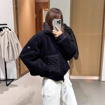 现货ALOANGT秋冬棕色羊羔毛连帽短外套保暖运动休闲立领拉链夹克