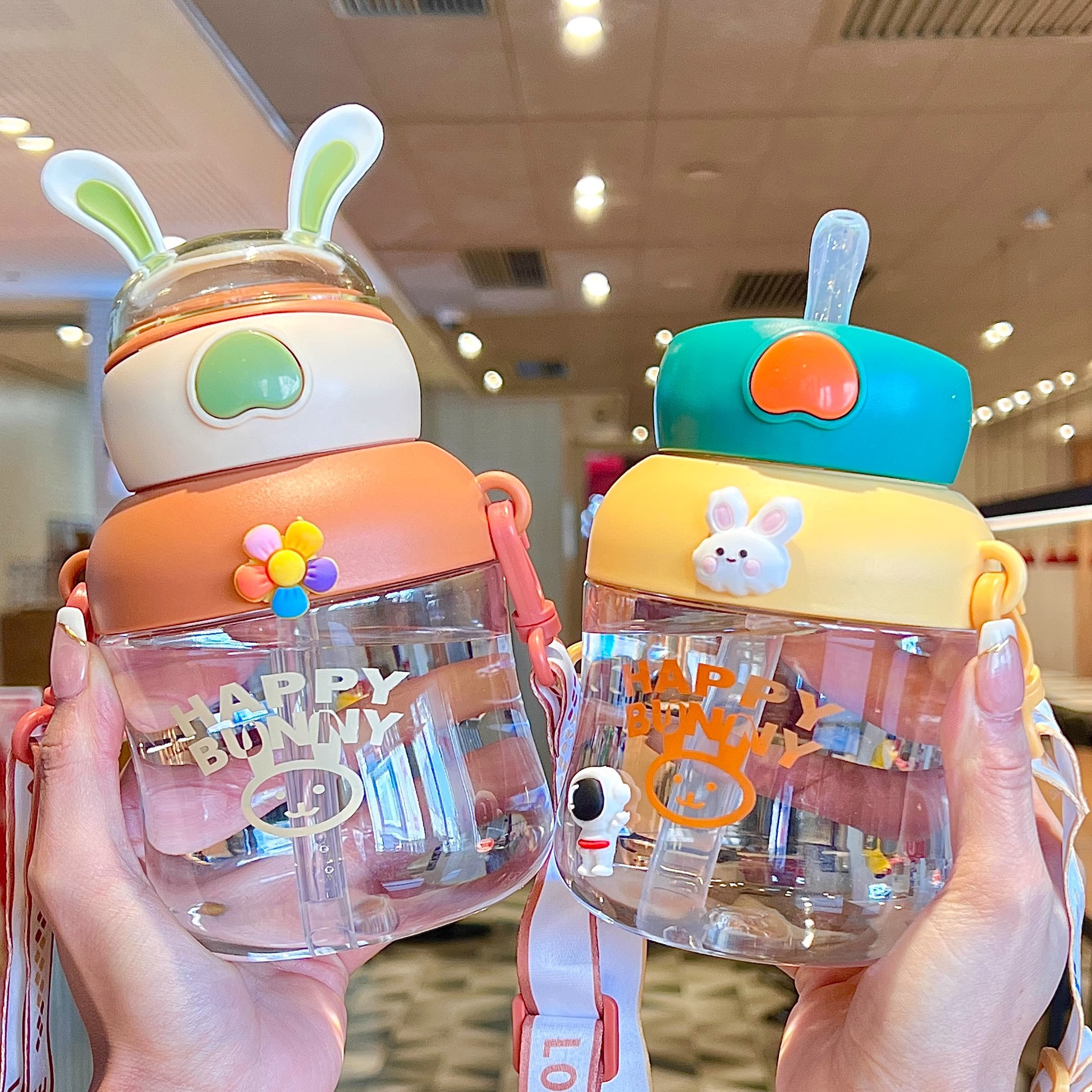 Children's Super Cute Large Capacity Straw Cup Kindergarten Anti-Fall Drinking Cup Primary School Students' School Use Cute Water Bottle