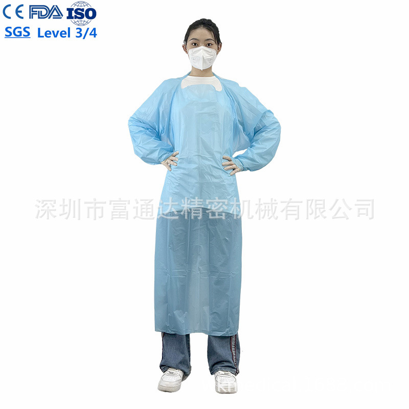 FDA可出口一次性CPE无纺布隔离衣CPE塑料围裙防护衣EN14126