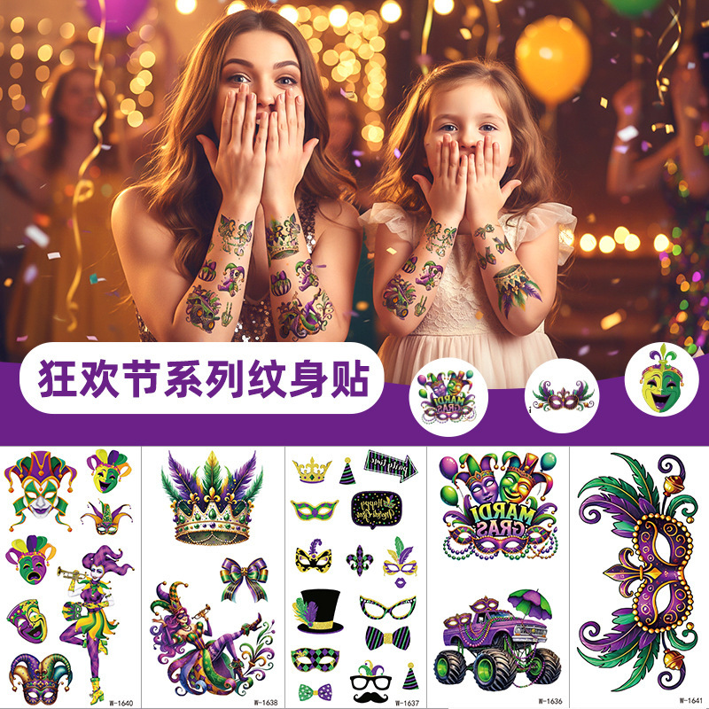 Cross-Border European and American Carnival Carnival Tattoo Stickers Waterproof Masquerade Parade Festival Cartoon Tattoo