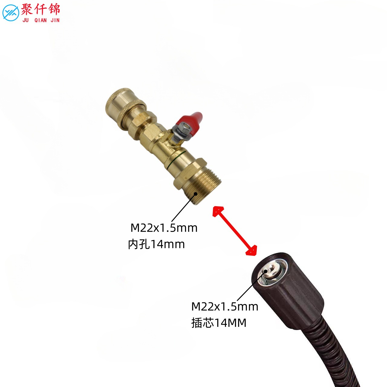 Cross-Border High-Pressure Washer Car Wash Machine Water Gun Hose 1/4 Valve Switch Connector External Thread M22 Internal 14mm Cleaning