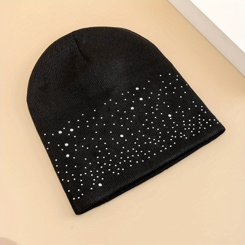 1pc Women'S Acrylic Beanie Hat with Rhinestone Accents跨境|undefined
