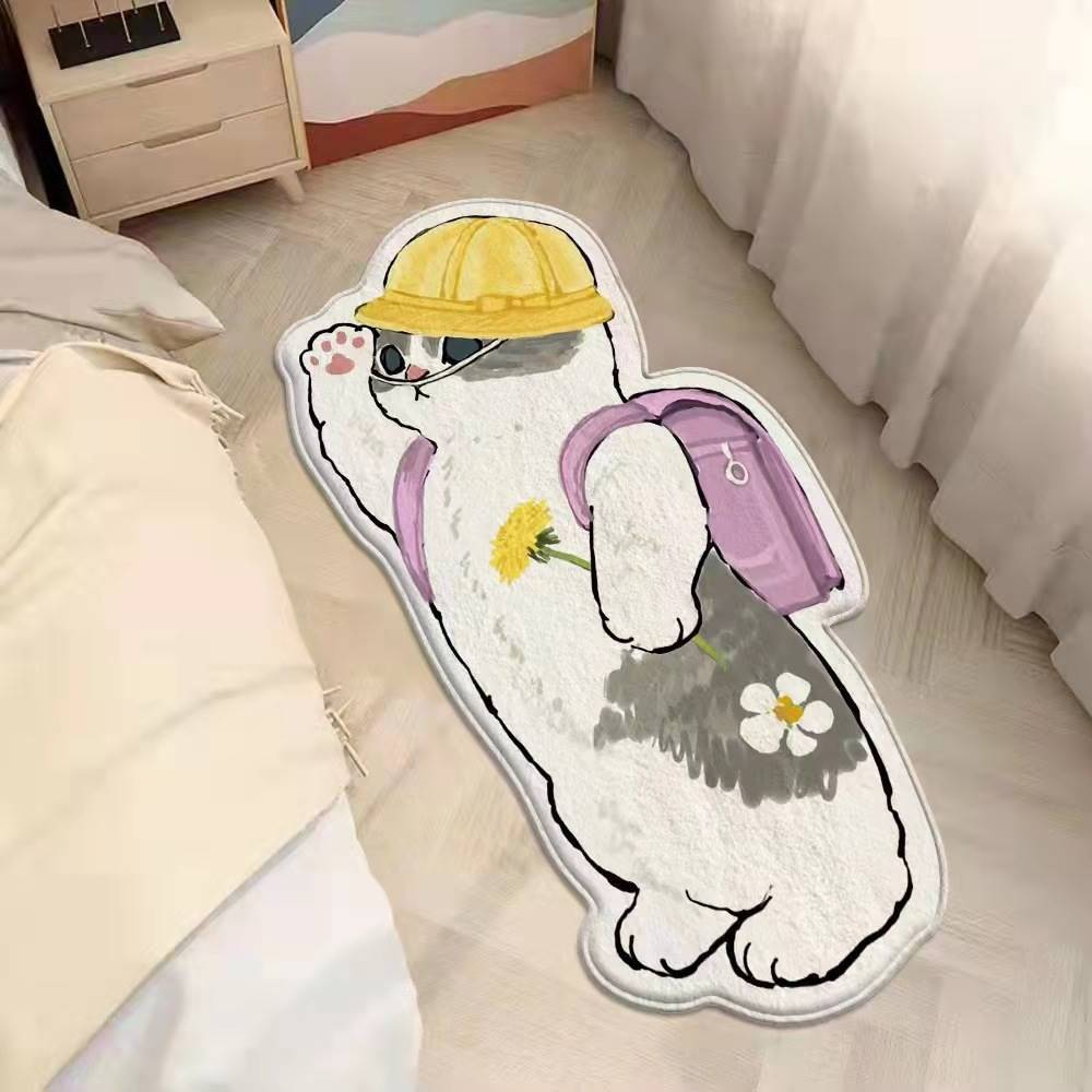 Cartoon feline alfombra de cachemira dormitorio alfombra de cama sofá doméstico mantas de mesa de té resistente al desgaste fácil de cuidar alfombra de ventana flotante