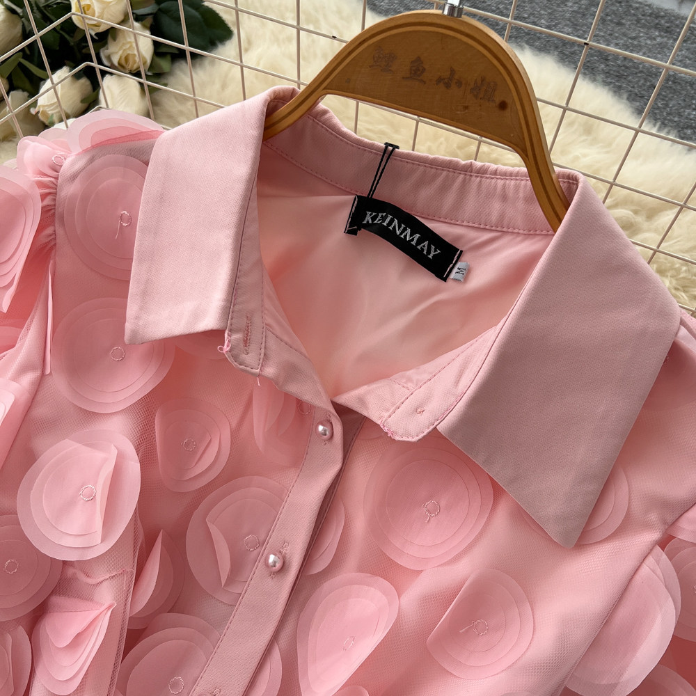 Elegant French Style Lace Dress for Women Summer Short Sleeve A-Line Skirt Tie Waist Sophisticated Lapel_ecoleips.com