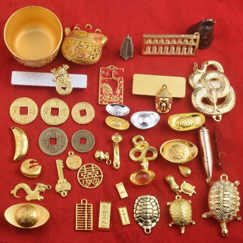 Metal Crafts Display Stand Photo Frame Decoration Mini Gold Ingot Ornaments Copper Coins Chinese Temple Treasure Bowl Supplies