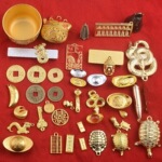 金属工艺品摆台相框装饰迷你沙金元宝摆件铜钱中式寺庙聚宝盆用品
