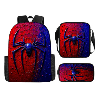2025 Ready-Made Schoolbags for Primary and Secondary School Students Spider-Man Backpack Cross-Border Cartoon Backpack Shoulder Bag Pencil Case Three-Piece Set