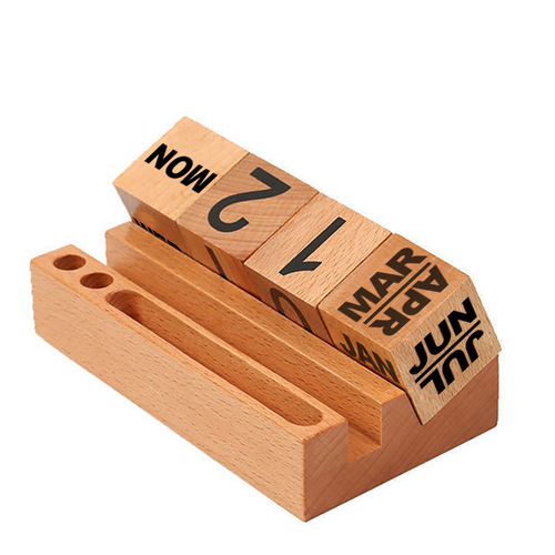Wooden Calendar Number Flip Block Lumber Creative Ornament Calendar Block 2024 Manual Desk Calendar Wood Gift